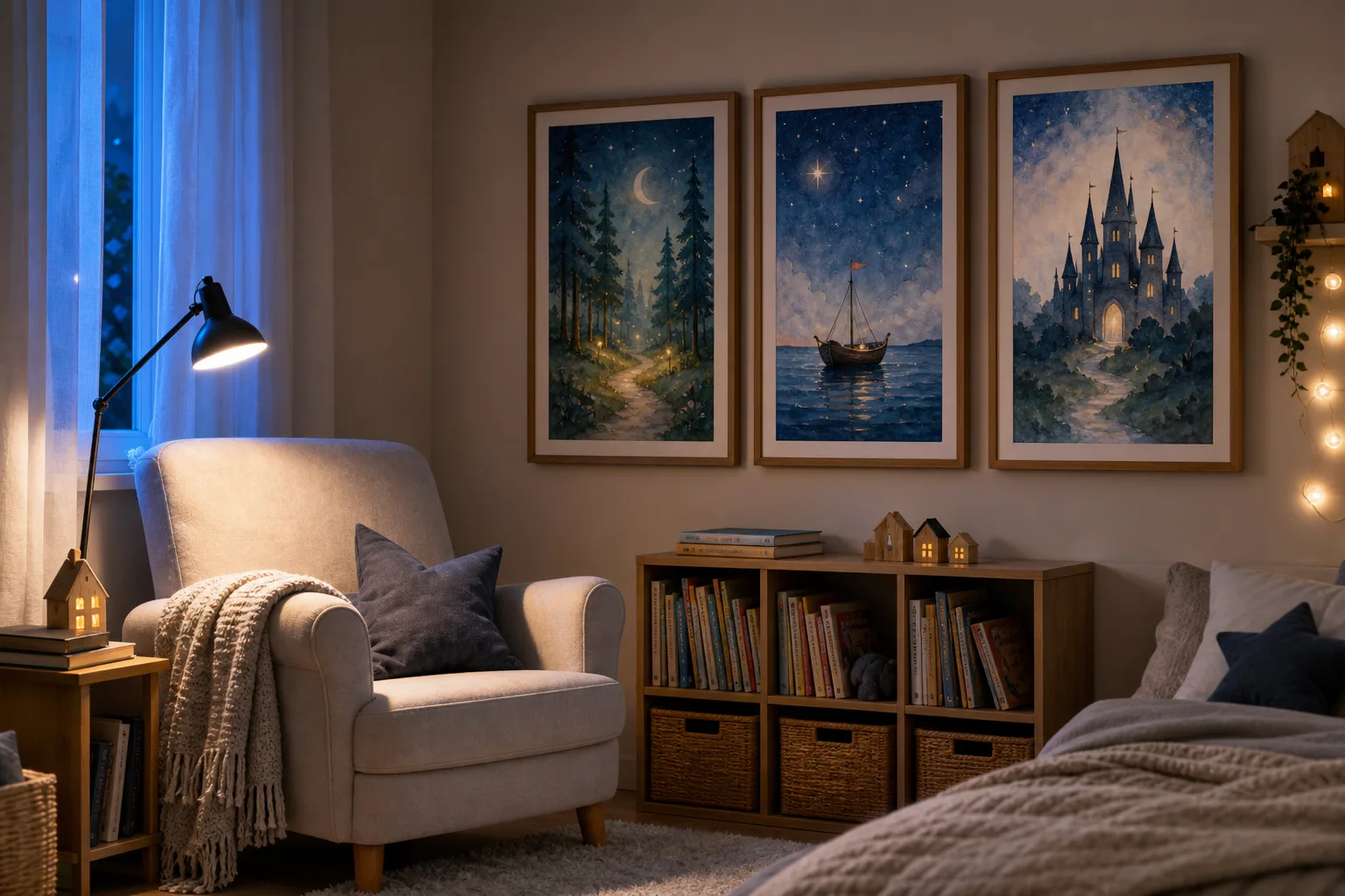 Redaktionell bild till guiden sagoposters till barnrummet