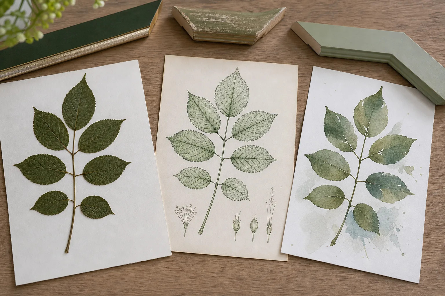 Redaktionell bild till guiden botaniska posters med blad och blommor