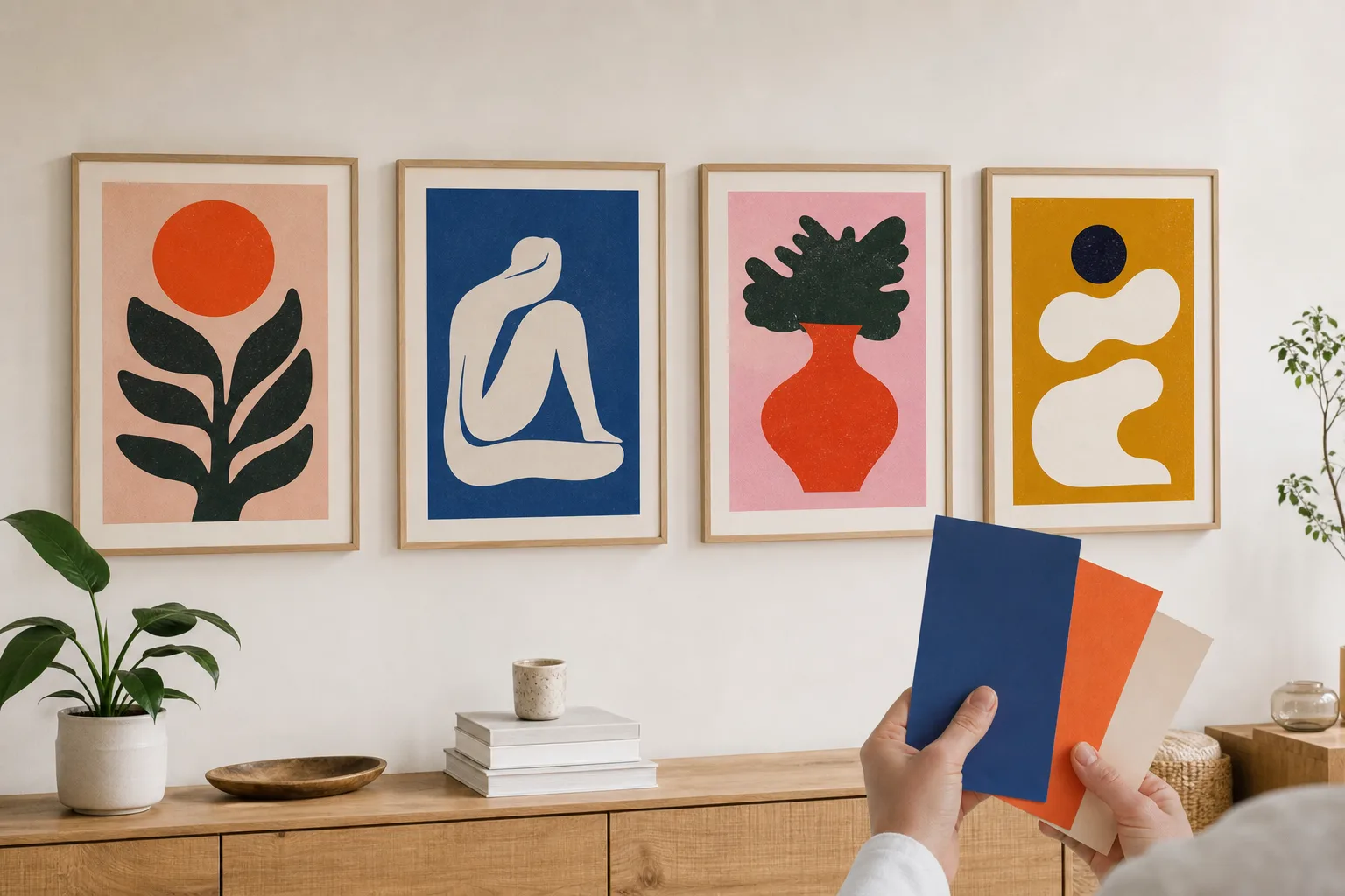Redaktionell bild till guiden färgstarka posters som skapar fokus i rummet