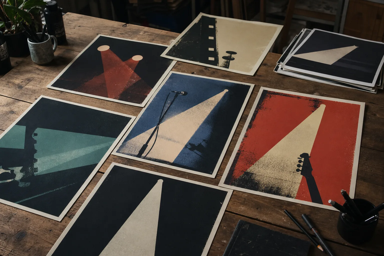 Redaktionell bild till guiden posters med musik- och filmmotiv