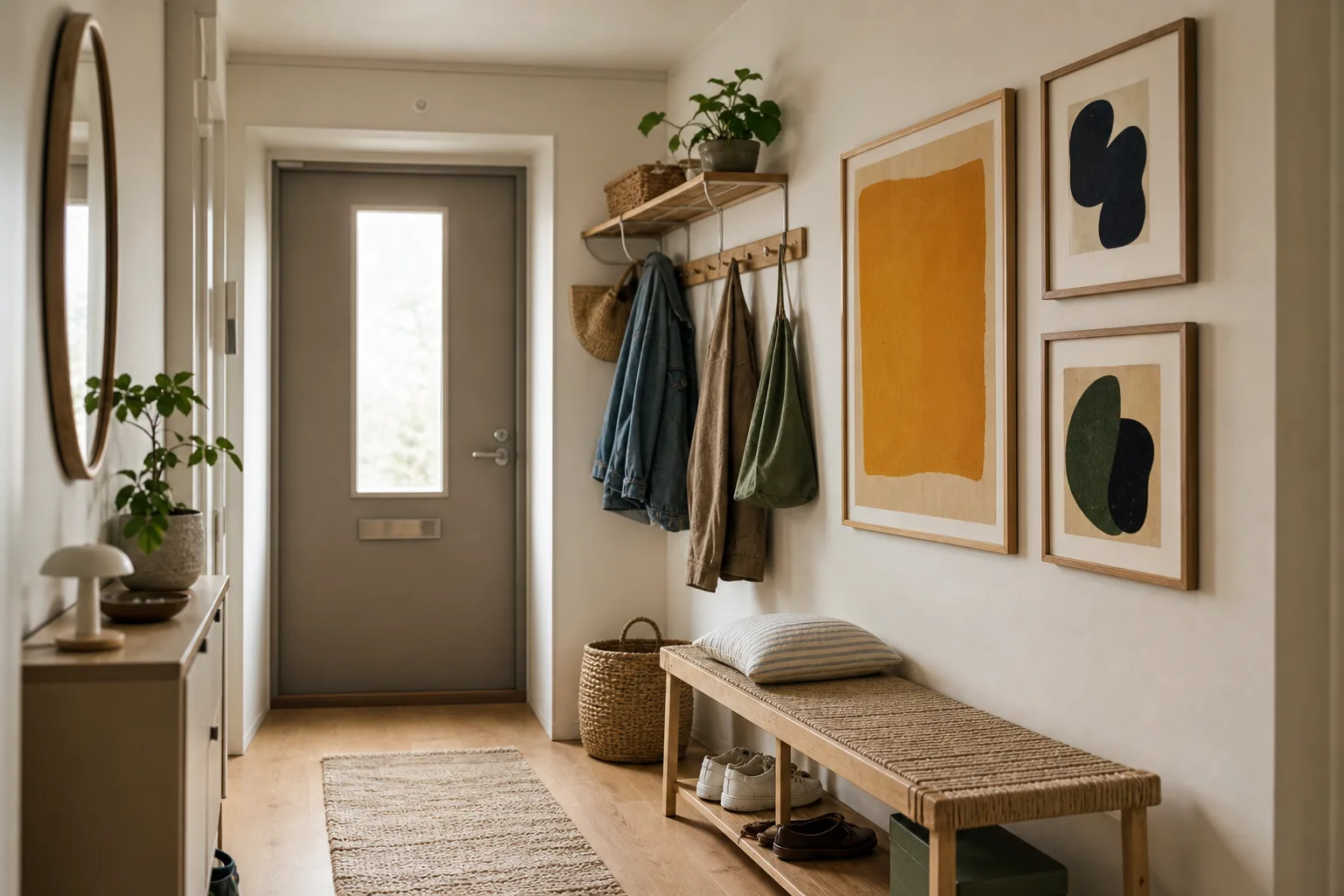 Redaktionell bild till guiden posters i hallen – smala väggar och första intrycket