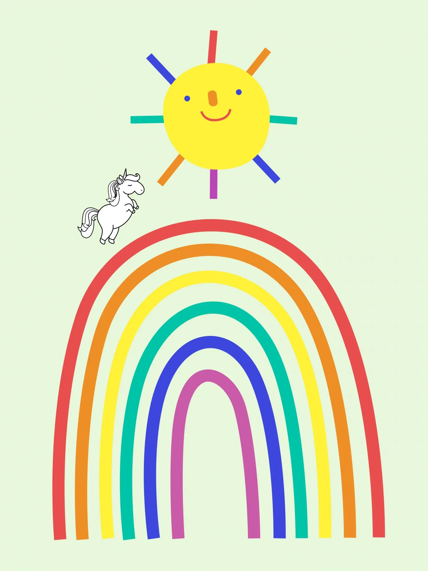 Rainbow Sun and Unicorn Poster och Canvastavla