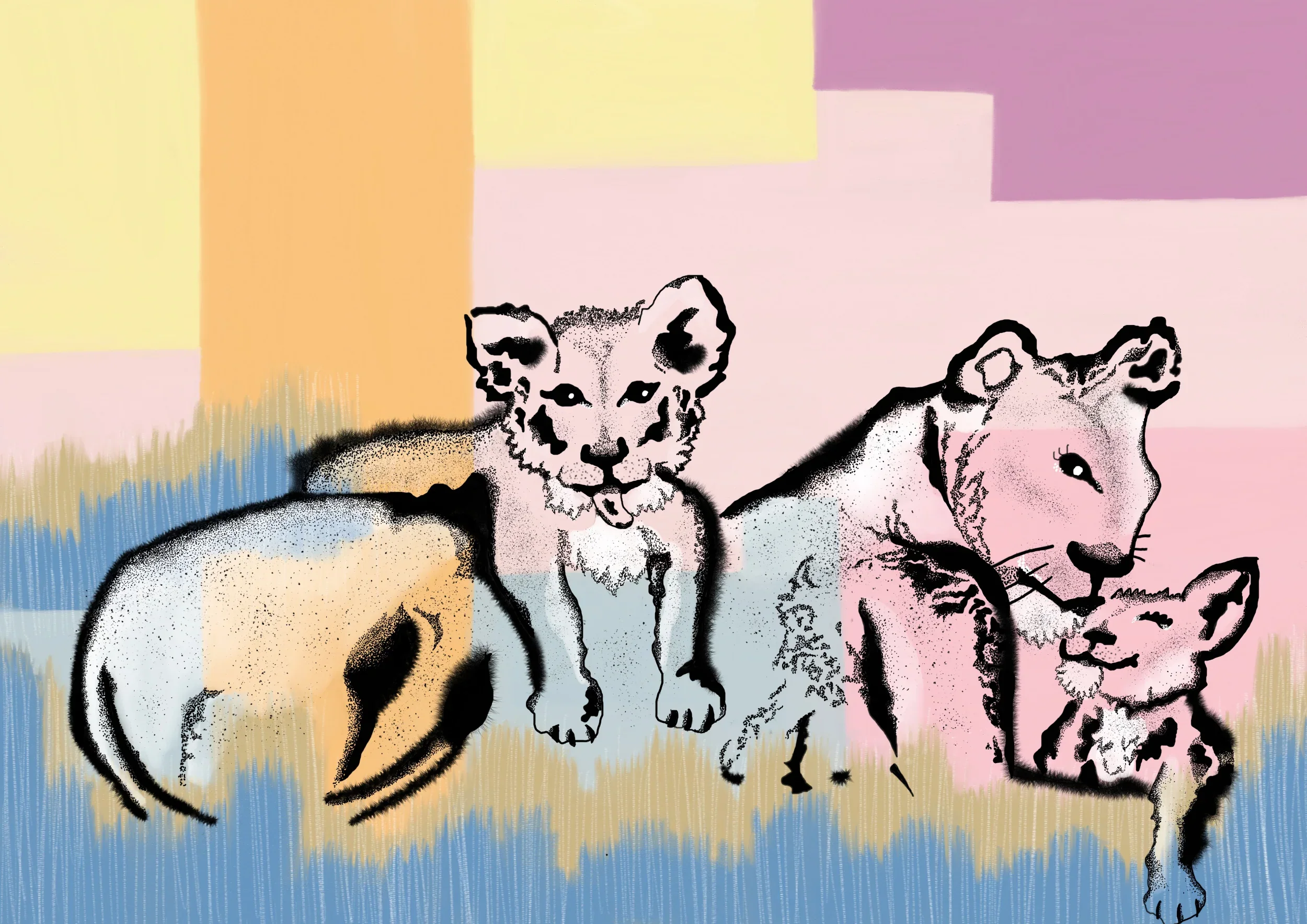 Mama lioness and cubs Poster och Canvastavla